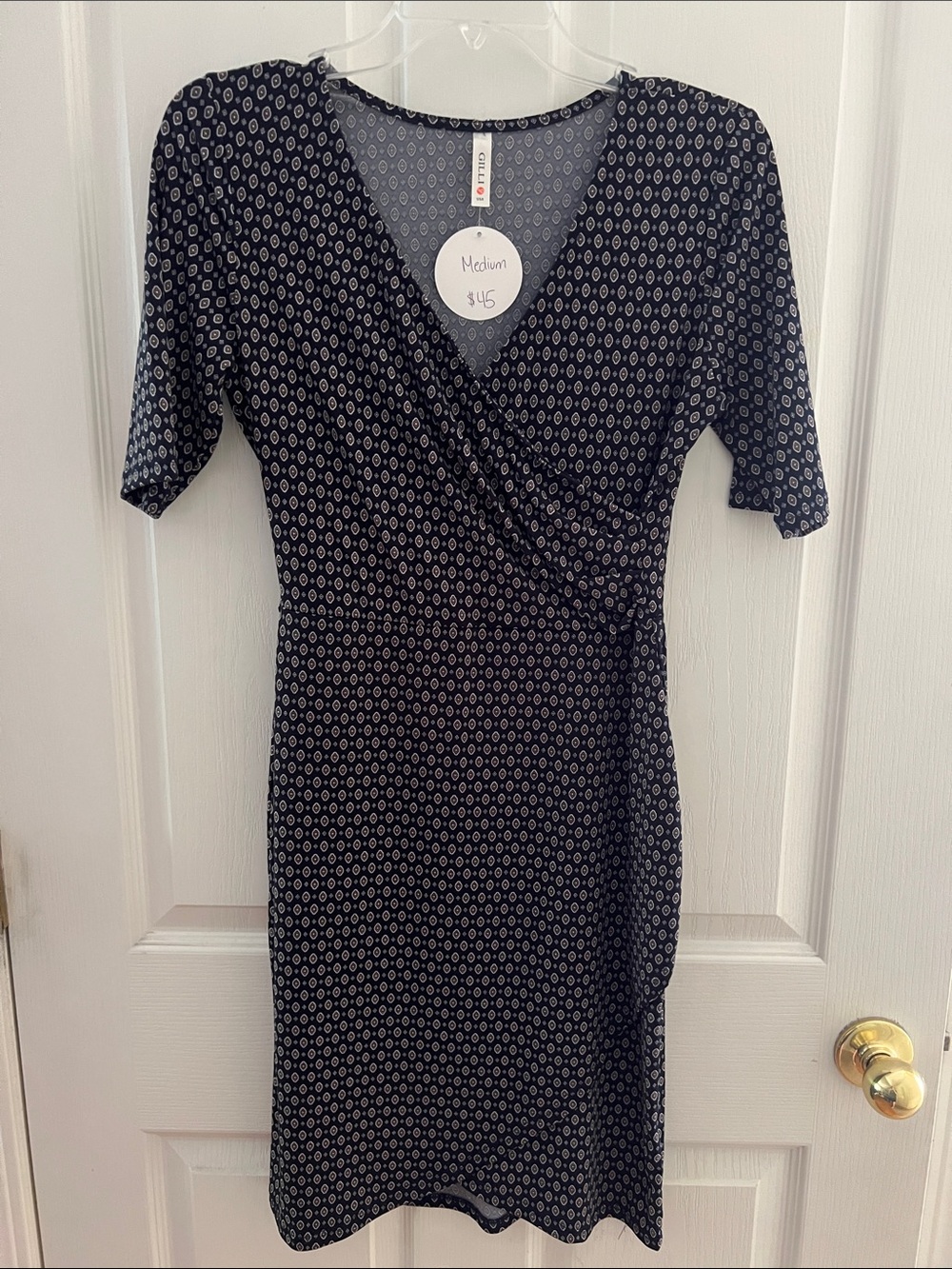 Gilli Clothing Navy and White Printed Wrap Midi Dress